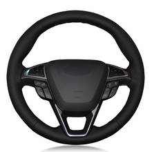 Car Steering Wheel Cover Hand-stitched Black Genuine Leather For Ford Mondeo Fusion 2013-2019 EDGE 2015-2019 2024 - buy cheap