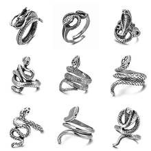 Кольцо в стиле ретро-панк для мужчин и женщин, увеличенное регулируемое в античном стиле, со змеей, серебристого цвета, бижутерия 2024 - купить недорого