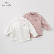 DBJ11709-1 dave bella/зимняя футболка с милой бабочкой для маленьких девочек детские топы с длинными рукавами для девочек, модные детские футболки высокого качества 2024 - купить недорого
