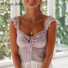 Motina Julia-camiseta de retales de encaje con estampado floral para mujer, camisa con lazo, top 2024 - compra barato