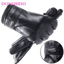 DOHOHDO-guantes tácticos de Cachemira para hombre, manoplas cálidas de cuero PU de lujo de alta calidad para conducir en invierno, color negro, novedad de 2020, envío directo 2024 - compra barato