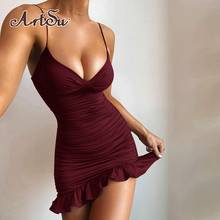 Artsu-elegante minivestido fruncido con volantes para mujer, vestido Sexy con tirantes y espalda descubierta, ceñido al cuerpo, ropa Lisa para fiesta y discoteca 2024 - compra barato