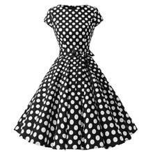 Women Retro 50s 60s Vintage Rockabilly Swing feminino vestidos O neck Short Seeves Polka Dot Print Midi Summer Dress 2024 - купить недорого