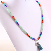 Collar largo de piedra Mala Natural para mujer, pulsera redonda con borla de 7 Chakras, Aventurina verde, Reiki, bohemio, 27 ", 1 unidad, H072 2024 - compra barato