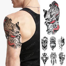 татуировки временные тату  Водостойкая временная татуировка, наклейка, Японский дракон Prajna, флеш-тату, волк, тотем, Череп, боди-арт, рука, поддельные тату для женщин и мужчин 2024 - купить недорого
