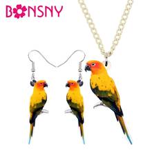 Bonsny Acrylic Sun Parakeet Parrot Bird Necklace Earrings Jewelry Sets Tropic Novelty Animal Kids Girls Teen Charms Party Gift 2024 - buy cheap