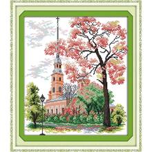 Everlasting Love The Village Church Chinese Cross Stitch Kits Ecological Cotton Stamped 11 CT DIY Christmas Decorations For Home 2024 - buy cheap