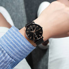 2020 минималистичные мужские модные ультра тонкие часы уникальные мужские деловые часы из нержавеющей стали с сетчатым ремешком кварцевые часы Relogio Masculino Q1 2024 - купить недорого