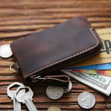Genuine Leather Key Wallet For Men Male Real Cowhide Vintage Handmade Small Key Bag Case Holder Organizer Housekeeper Zipper 2024 - buy cheap