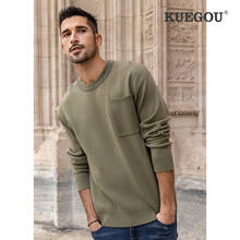 KUEGOU 2021 осенний однотонный зеленый свитер с карманами и принтом, мужской модный пуловер, повседневный джемпер, Мужская одежда, брендовая трикотажная одежда 26073 2024 - купить недорого