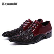 Batzuzhi Artesanal de Luxo Homens Sapatos de Couro Genuíno Vestir Sapatos Lacing Up Vinho Vermelho/Preto Designer Formal do Casamento/ sapatos de negócios 2024 - compre barato