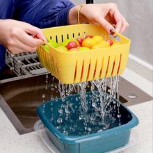 Multifunction Double-layer Drain Basket with Lid Kitchen Refrigerator Drain Storage Box Plastic Fruit Storage Basket 2020 new 2024 - buy cheap