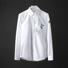 Minglu camisa masculina impressão digital de luxo cor borboletas manga longa camisa vestido dos homens 100% algodão camisas dos homens casual ajuste fino 2024 - compre barato