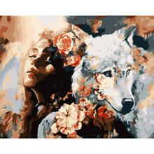 Painting By Numbers DIY Dropshipping Big size Flowers white wolf and beau Animal Canvas Room Decoration Art picture Child Gift 2024 - buy cheap