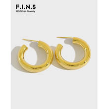 F.I.N.S Pure Silver Earrings 925 Concise C-Shape Hoop Earrings Gold Color Circle Simple Korean Fashion Earring Fine Jewelry 2024 - buy cheap