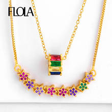 FLOLA Boho Cubic Zirconia Bar Pendant Necklaces for Women Gold Chain Long CZ Colorful Necklace Copper collares d ojito nkep84 2024 - buy cheap