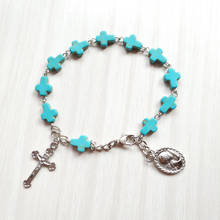 Qigo pulseira de pedras azuis de metal, bracelete para homens e mulheres joias religiosas 2024 - compre barato