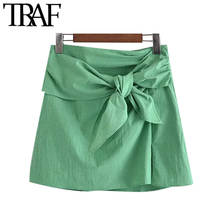 TRAF Women Chic Fashion With Bow Mini Skirt Vintage High Waist Side Zipper Female Skirts Mujer 2024 - buy cheap