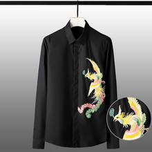 New Solid Color Mens Shirts Luxury 3d Embroidery Long Sleeve Mens Dress Shirts Plus Size 4xl Slim Fit Party Male Shirts 2024 - buy cheap