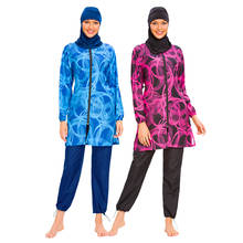 Muslim Burkini Women Printed Swimwear Islamic Hijab Swimsuit 3pcs Modesty Beachwear Arab Swimming Surf Bathing Suit Full Cover 2024 - buy cheap