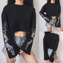 Women's Sexy Punk Style Dragon Print T-shirt Spring Autumn Hip Hop Long Sleeve Crop Top Casual Loose Pullover Sweatshirt 2024 - buy cheap