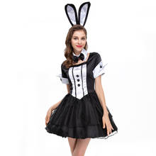 Feminino sexy brincalhão coelho preto traje cosplay espartilho saia conjunto overbust halloween hen festa vestido fantasia 2024 - compre barato