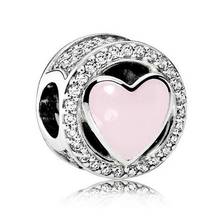 Genuine 925 Sterling Silver Bead Charm Pink Openwork Wonderful Love With Crystal Beads Fit Women Pandora Bracelet & Necklace Je 2024 - buy cheap