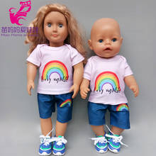 43cm Baby Doll clothes rainbow shirt jeans short 18 inch american og girl doll outfit children girl toys wears 2024 - buy cheap