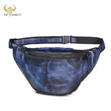 New Genuine Leather men Casual Fashion Blue Travel Fanny Waist Belt Chest Pack Sling Bag Design Bum Phone Case Male 9981 2024 - buy cheap