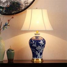SAROK-Lámpara LED de mesa, luz de escritorio de lujo, de cerámica azul y cobre, decorativa para el hogar, comedor, habitación, Oficina 2024 - compra barato
