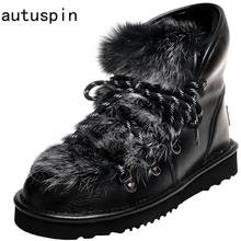 Autuspin feminino inverno botas de neve de lã 2020 moda feminina casual escritório apartamentos plataforma tornozelo botas de couro genuíno sapatos femininos 2024 - compre barato