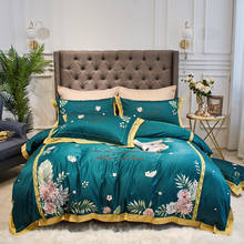 Green Yellow 100S Egyptian Cotton Bedding Set Tropical Plants Flowers Embroidery Queen King Duvet Cover Bed Sheet Pillowcases 2024 - buy cheap