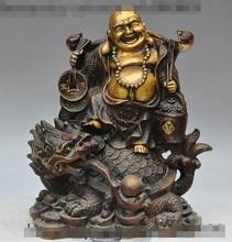 316   chinese bronze gilt wealth money coin ingot Maitreya Buddha dragon turtle statue 2024 - buy cheap