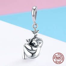 Genuine hot sale 925 sterling silver cute sloth necklace pendant fit original bangle charm bracelet beads birthday gift DIY 2024 - buy cheap
