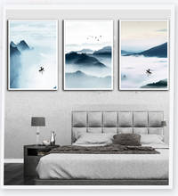 Tela de pôster paisagem abstrata para parede, pintura chinesa cor agua preta e branca para decoração de quarto de montanha 2024 - compre barato