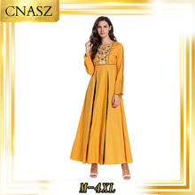 Турецкая абайа марокканский кафтан осень достойный арабский большой размер женская желтая мода Вышитые мусульманское Повседневное платье 2024 - купить недорого