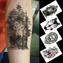 Водонепроницаемая Временная тату-наклейка Волк тигр животное джунгли цветок тату вспышка тату поддельные татуировки для мужчин и женщин 2024 - купить недорого