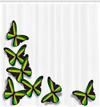 Cortina de ducha jamaiquina con motivos de banderas de Buterflies, ilustración de animales caribeños, cultura Rasta, tela estampada, conjunto de decoración de baño 2024 - compra barato