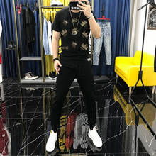 Trendy New Hot Diamond Craft Hip-Hop Skull Sweatshirt+Trousers 2 Packs/Men’s Sets Comfortable Fabric Track Suit Oversize 2024 - buy cheap