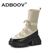 ADBOOV Genuine Leather Platform Boots Women High Fashion Women Shoes Thick Sole Chunky Sock Boots Ladies 2024 - buy cheap