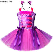 Алиса в стране чудес Чеширский кот платье-пачка для девочек ярко-розовое фиолетовое праздничное платье из тюля с рисунком для девочек детский карнавальный костюм на Хэллоуин 2024 - купить недорого