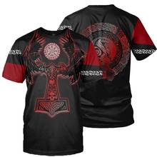 Camiseta viking com estampa de tatuagem 3d, camiseta masculina gótica com manga curta gola redonda 2024 - compre barato