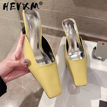 Fashion Women Sandals Sliippers White/black/yellow/blue Thin High Heels Square Toe Shallow Slippers Mules Shoes Party Pump 2024 - buy cheap