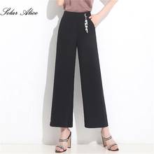 Free Shipping 2021 Women's Summer New Wide Leg Ankle-Length Pants High Waist Draping Black Loose Thin Large Size Straight 2024 - buy cheap