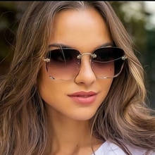 NEW Square Rimless Sunglasses Women Luxury Brand Designer Summer Red Glasses Fashion Sun Glasses For Men UV400 Shades Oculos 2024 - buy cheap