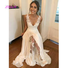 Chiffon Wedding Dresses 2020 Lace Appliques V-Neck Wedding Gowns Beach Bride Dress Vestido De Noiva 2024 - buy cheap