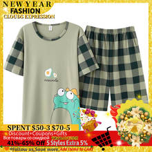 Summer Knitted Cotton Cartoon Pajamas Sets Women Pyjamas Sleepwear Nightwear Pijama Mujer Plus Size 3XL Shorts Pl Pants Homewear 2024 - buy cheap