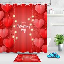 Cortina de ducha de baño para el Día de San Valentín, lámpara de tela de poliéster impermeable, corazones rojos, personalizada, lavable 2024 - compra barato