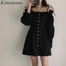 Kimutomo Sexy Slash Neck Dresses Women 2021 Spring New Fashion Ladies Puff Sleeve Single Breasted Slim Waist Mini Vestidos 2024 - buy cheap