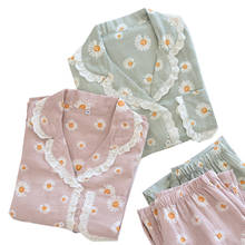 Spring And Autumbn New Ladies Comfort Cotton Loose Thin Doll Collar Pajamas Set Cute Daisies Printed  Homewear Girls Sleepwear 2024 - buy cheap